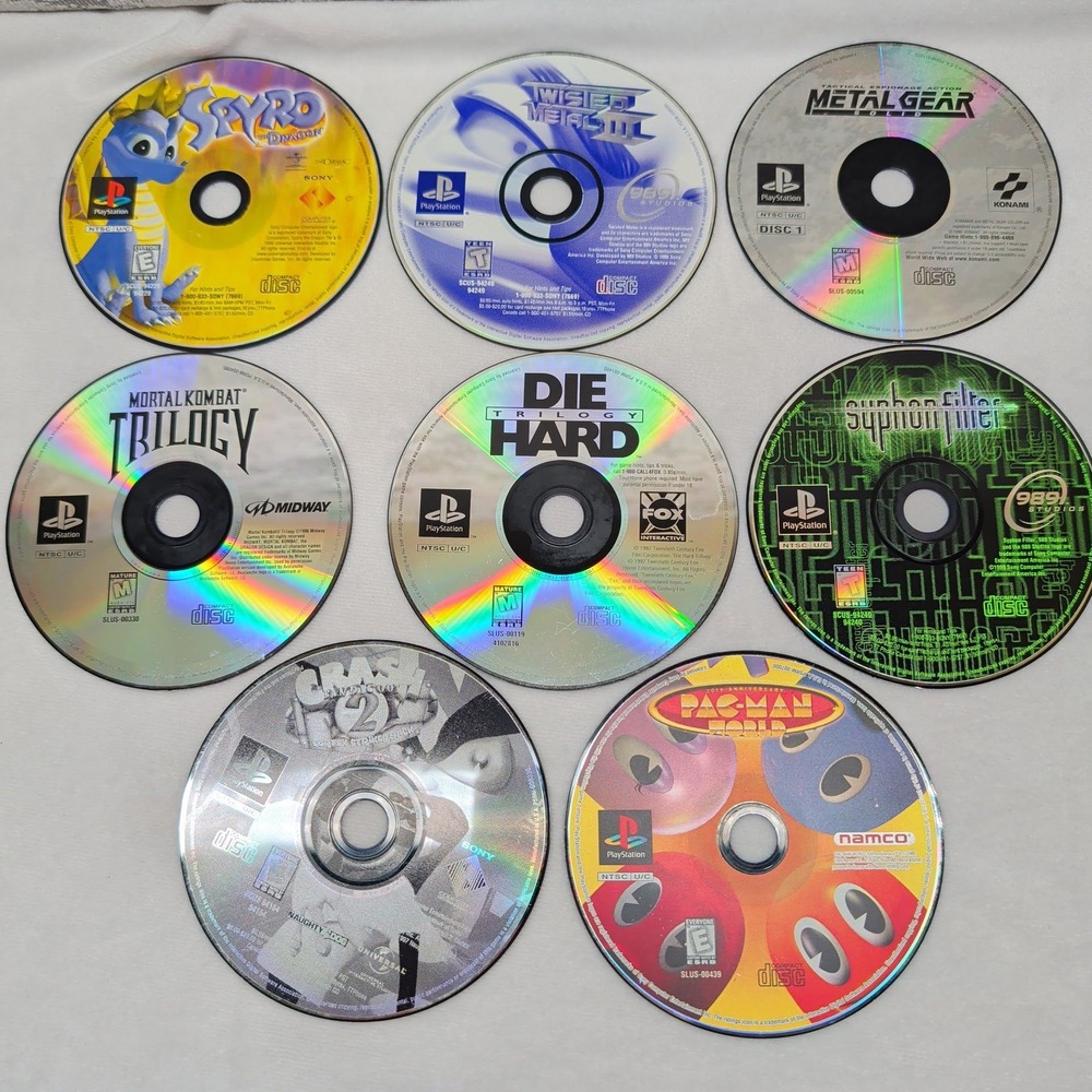 Sony PlayStation 1 PS1 Game Lot Spyro Metal Gear Solid Crash Bandicoot 8 Discs